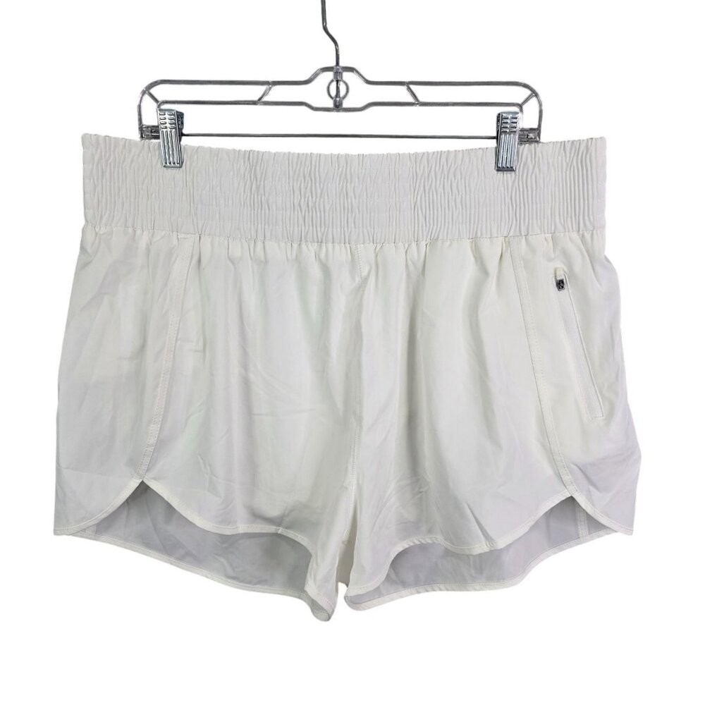 Womens B White Athletic Shorts Elastic Waist 3" Inseam Lined Poly Stretch XXL